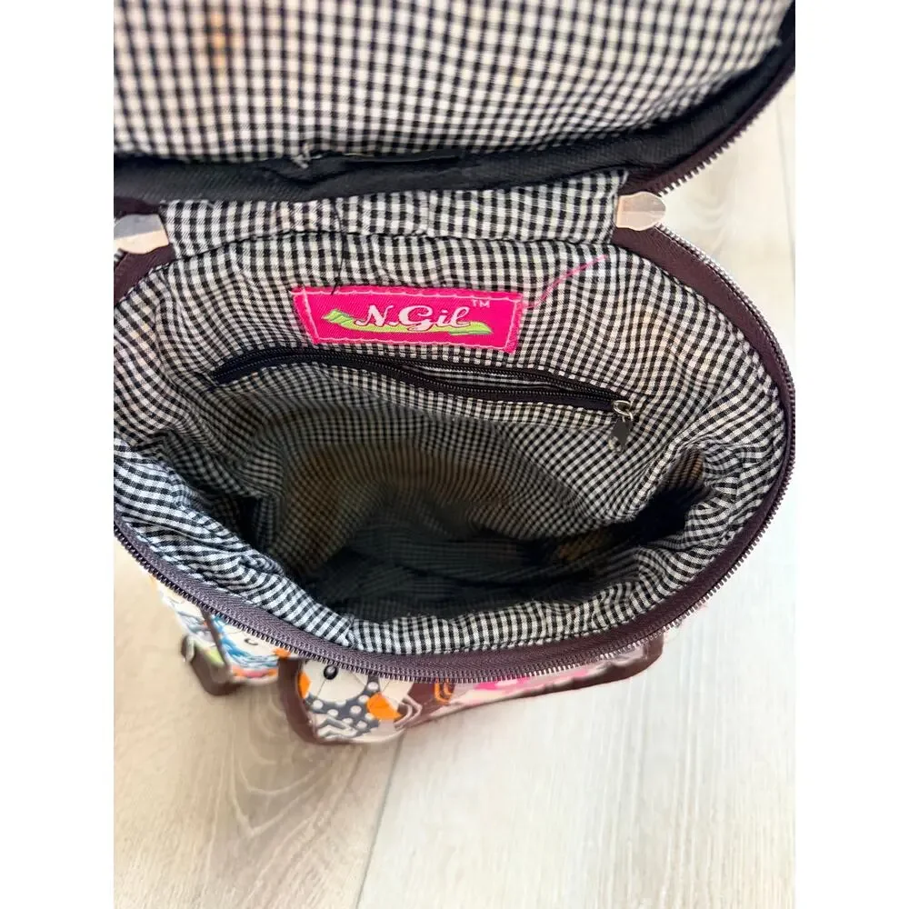N. girl Mini Quilted Owl Print Backpack - Monogram M